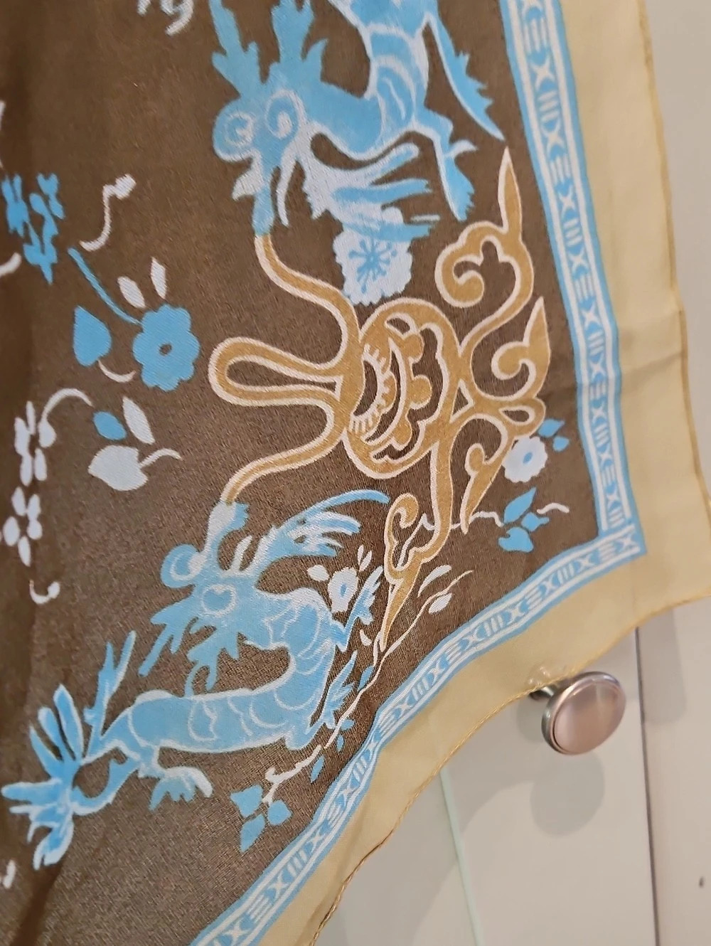Floral Scarf in Brown & Blue Like New - Picture 3 of 3